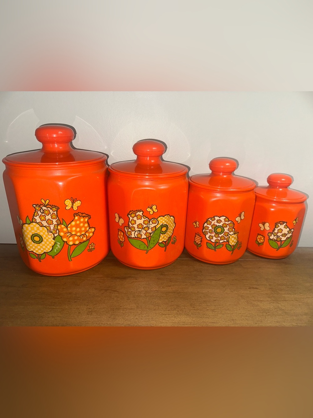 Vintage Mid Century Kromex Flower Power 4 Piece RetrNesting Kitchen Canister Set